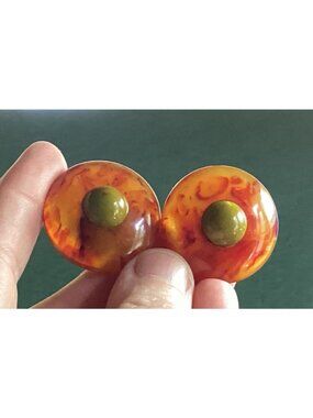 Vintage Chunky Mississippi Mud Bakelite UFO Button Clip On Earrings ***TESTED***